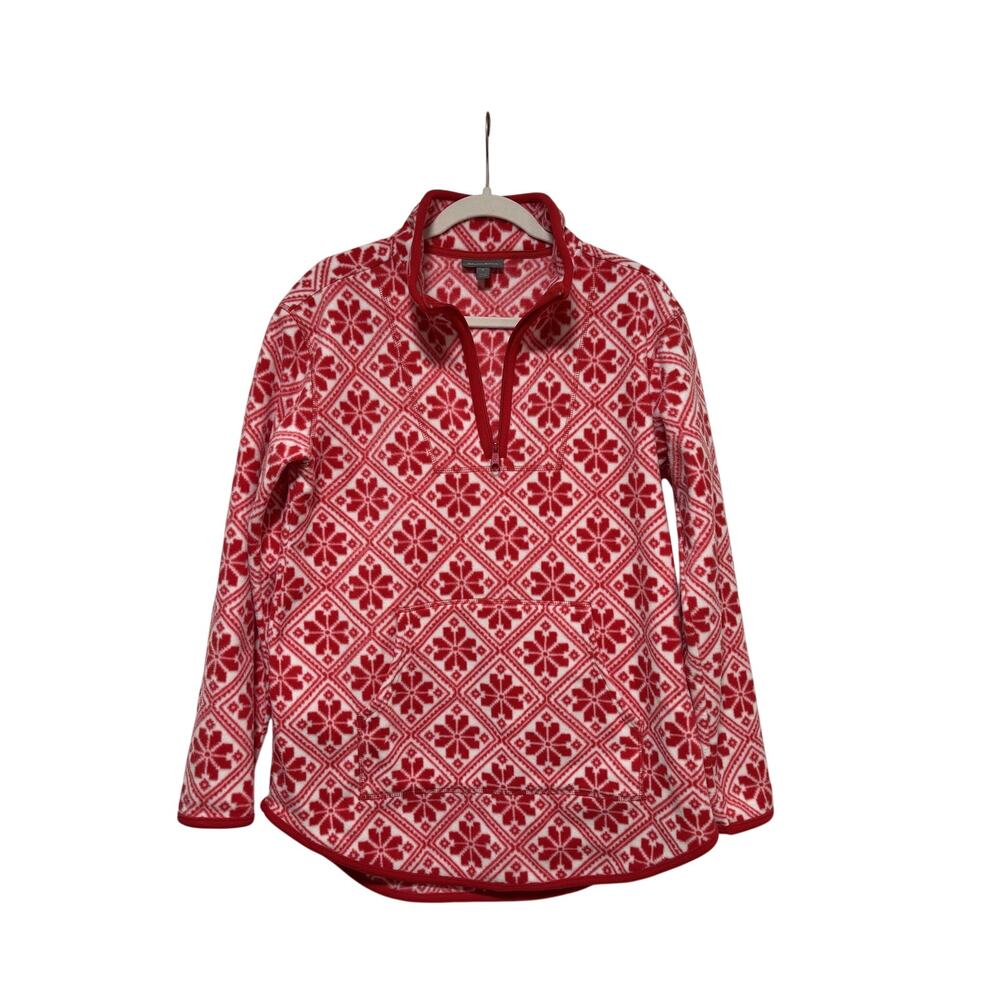 Style & Co. Red and White Patterned Fleece Pullover M - Picture 2 of 7